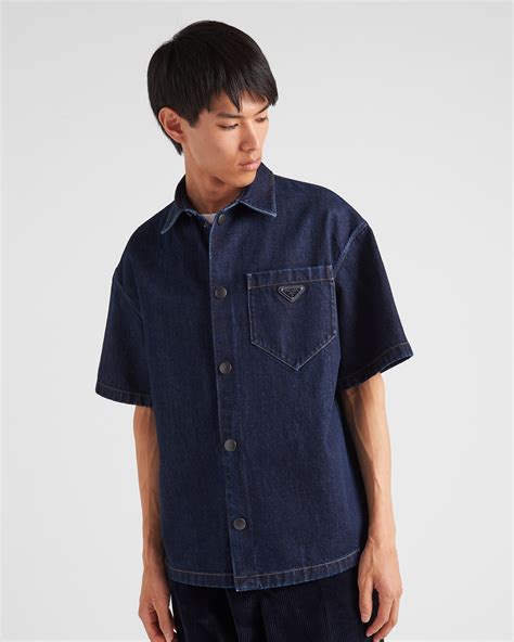 prada denim revere collar shirt|Navy Denim shirt .